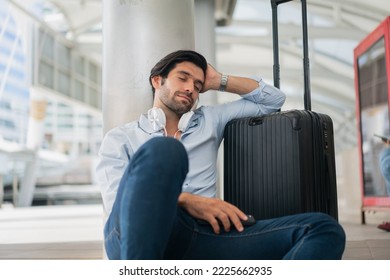 young man tourists come to travel and are looking for a vacation destination in different climates. young man tourists tired for travel and  him sleep on the couch. - Powered by Shutterstock