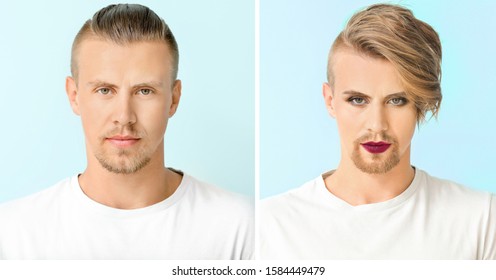 Male To Female Makeup Before And After Images Stock Photos Male To Female Makeup Before And After