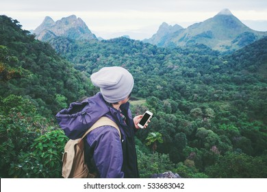  Young Man Traveler He Is Using Mobile Phone Travel Concept