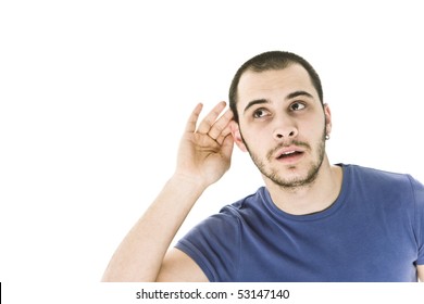 A Young Man Trying To Hearing The Sound Around Him - What Did You Say?