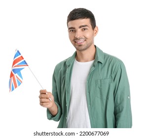 Young Man With UK Flag On White Background