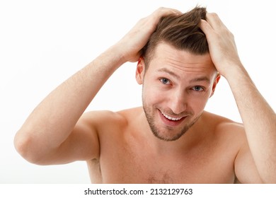 The Young Man Was Upset When He Noticed His Gray Hair. Hair Care, Baldness Graying.