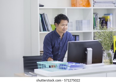 Young man use computer for work 