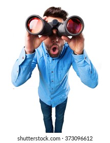 Young Man Using Binoculars