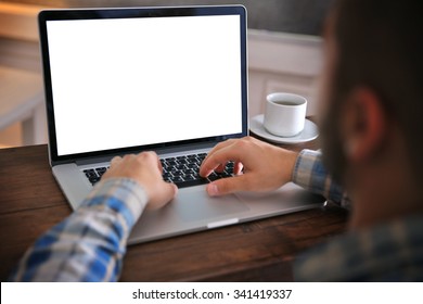 Young Man Using His Laptop, Close Up