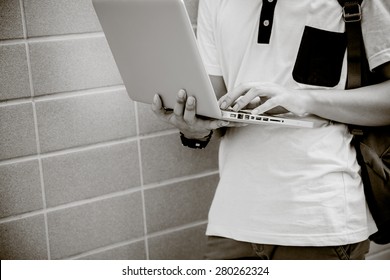 Young man using laptop