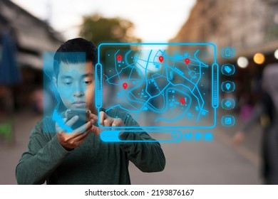 Young man using mobile smart phone of search data business global internet connection application technology and digital marketing, new technology big data.