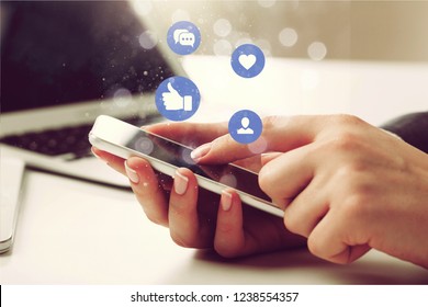 Young Man Using Smart Phone,Social Media Concept.