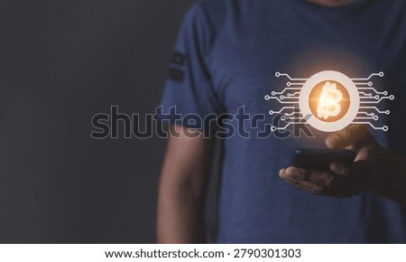 Young man using smartphone hand touching to trade cryptocurrencies online, Investors in cryptocurrencies and bitcoin coins online