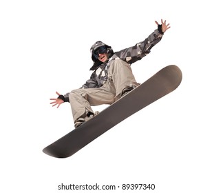 Young man using a snowboard