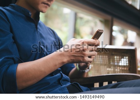 Young man using tablet. Using online connect technology for business, education and communication. 