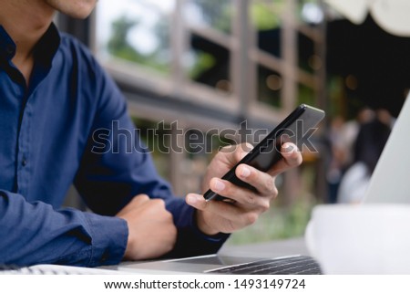 Young man using tablet. Using online connect technology for business, education and communication. 