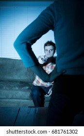 Young Man Watching Tv, Woman Blocking View