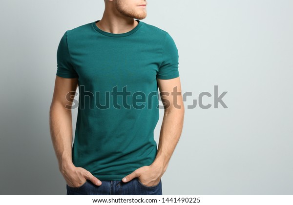 Download Young Man Wearing Blank Tshirt On Stock Photo Edit Now 1441490225