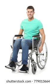 Young Man In Wheelchair On White Background