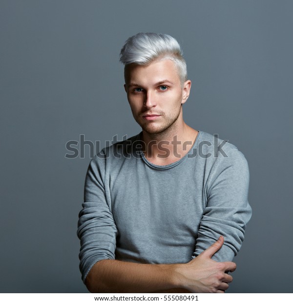 Young Man White Hair Studio Stock Photo Edit Now 555080491