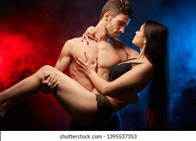 Young Man And Woman Building Up Sexual Tension And Fantasies. Close Up Photo