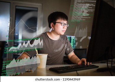 young man working with computer