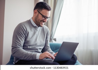 Young Man Working On Laptop Home Stock Photo (Edit Now) 1130483921