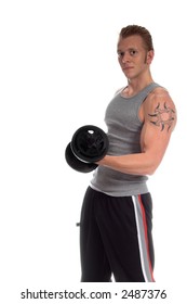 Sad Man Raises Dumbbell One Hand Stock Photo (Edit Now) 1149035009 ...