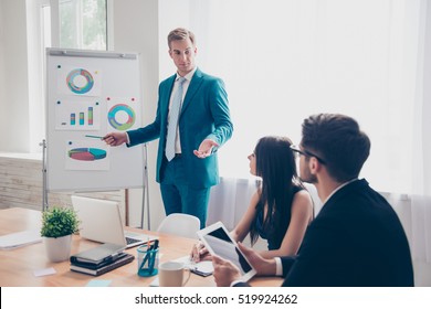 Young Manager Presenting Whiteboard To His Colleagues About Financial Growth