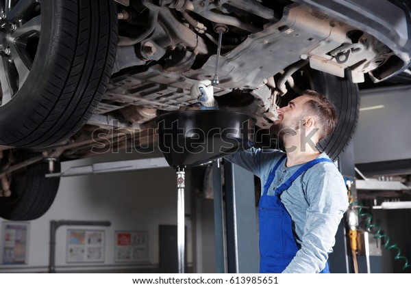 Young mechanic fixing car
in service