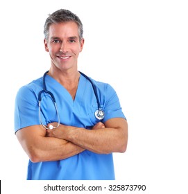 Young Medical Doctor Man Isolated Over White Background.