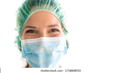 Young medical professional smile with procedure mask on her face