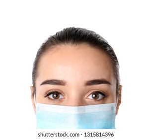 Young Medical Student With Face Mask On White Background, Closeup