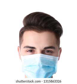 Young Medical Student With Face Mask On White Background, Closeup