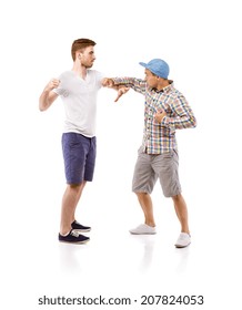 Young Men Fighting, Isolated On White Background