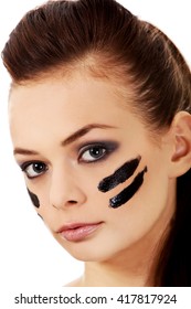 Young Military Women With War Paint On Face