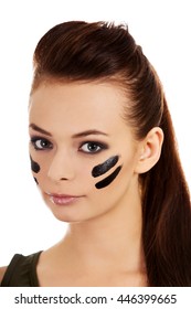 Young Military Women With War Paint On Face