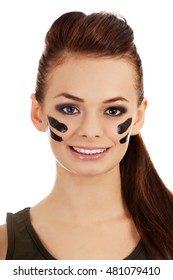 Young Military Women With War Paint On Face