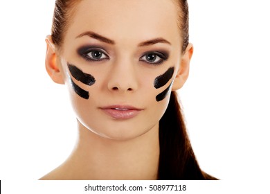 Young Military Women With War Paint On Face