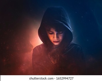 young millennial  and deep space background 