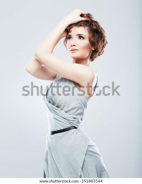 Young Model Short Curly Hair Posing Stock Photo Edit Now 351883544