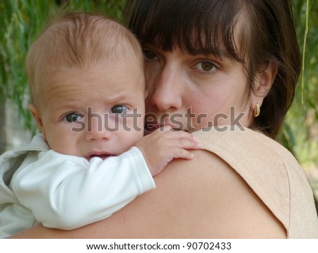 Similar – Image, Stock Photo mother with her daughter asleep in her arms