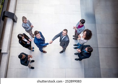 Young Multi Ethnic Business People Group Walking Standing And Top View