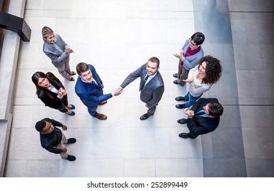 Young Multi Ethnic Business People Group Walking Standing And Top View