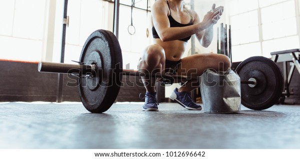 Young Muscular Woman Clapping Hands Chalk Stock Photo 1012696642 ...