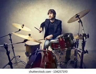 Young Musician Playing Drums