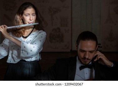 Young Musicians Of The Symphony Orchestra Duet Close-up