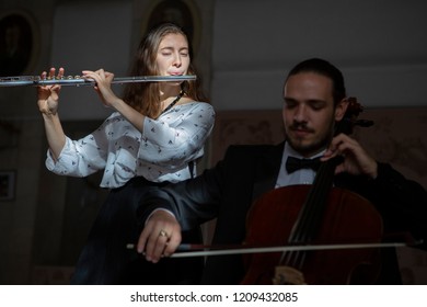 Young Musicians Of The Symphony Orchestra Duet Close-up