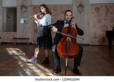 Young Musicians Of The Symphony Orchestra Duet Close-up