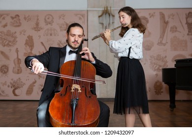 Young Musicians Of The Symphony Orchestra Duet Close-up