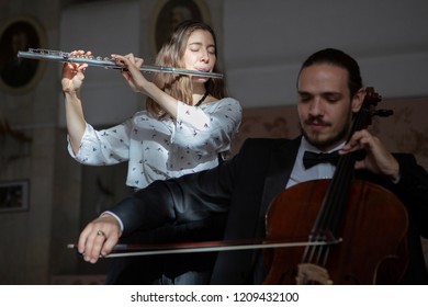 Young Musicians Of The Symphony Orchestra Duet Close-up