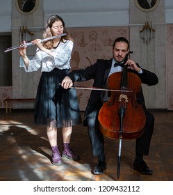 Young Musicians Of The Symphony Orchestra Duet Close-up