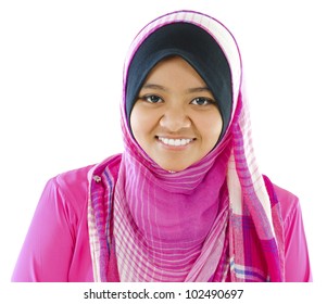 Young Muslim Girl Smiling On White Background