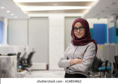 Young Muslim Hijab Business Woman In Office, Portrait